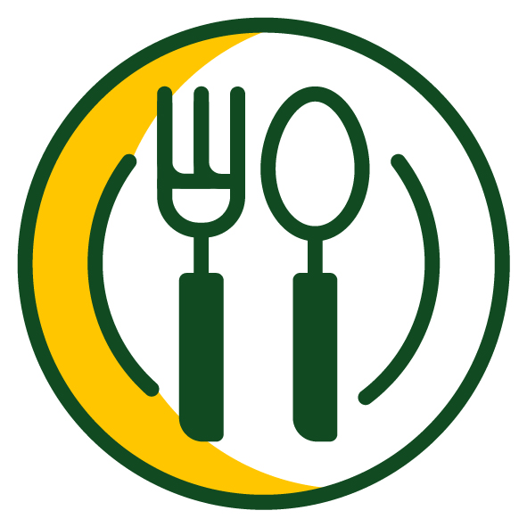 Spoon and fork on plate icon